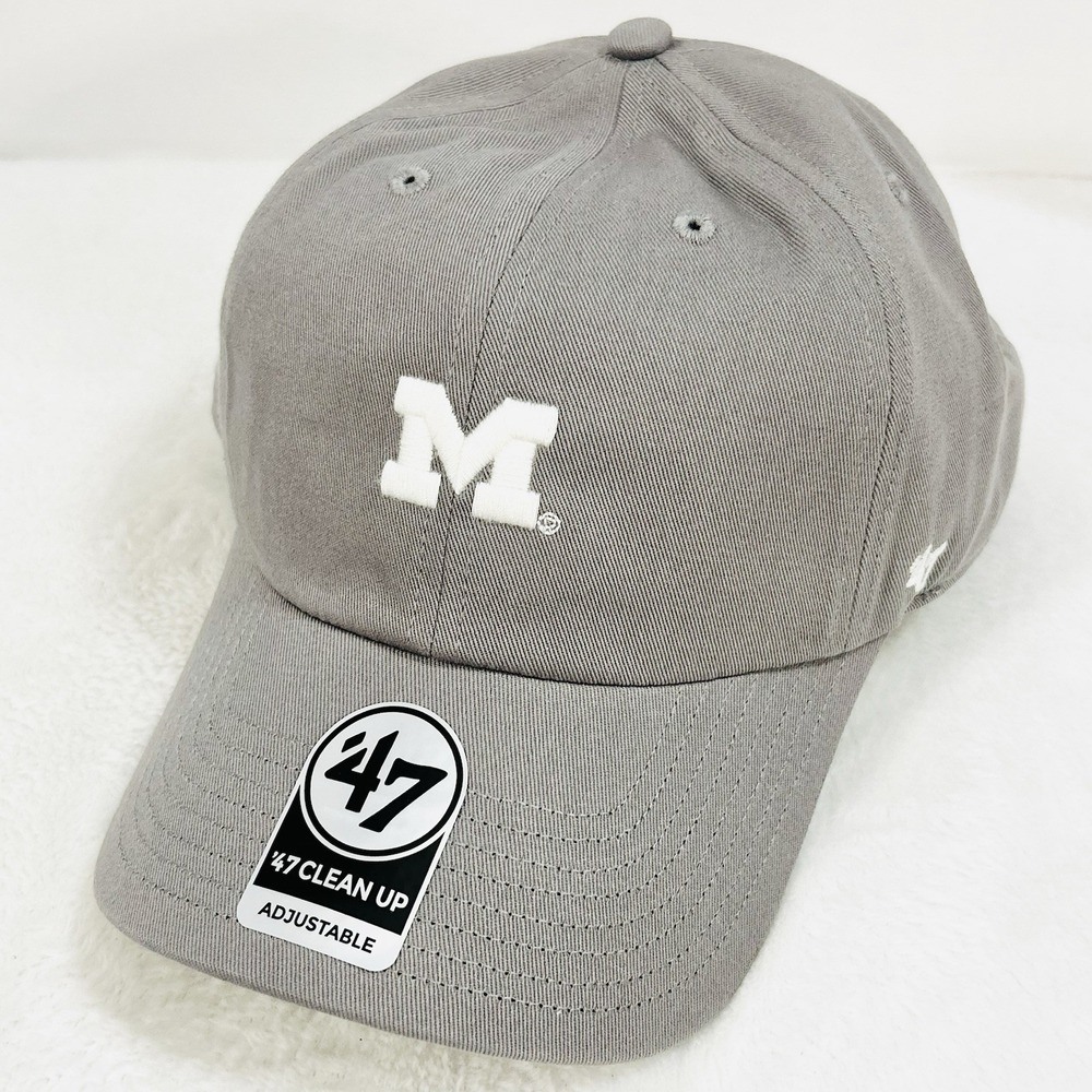 Michigan Wolverines '47 Brand Small Logo Clean Up Hat Cap Adjustable Gray NCAA